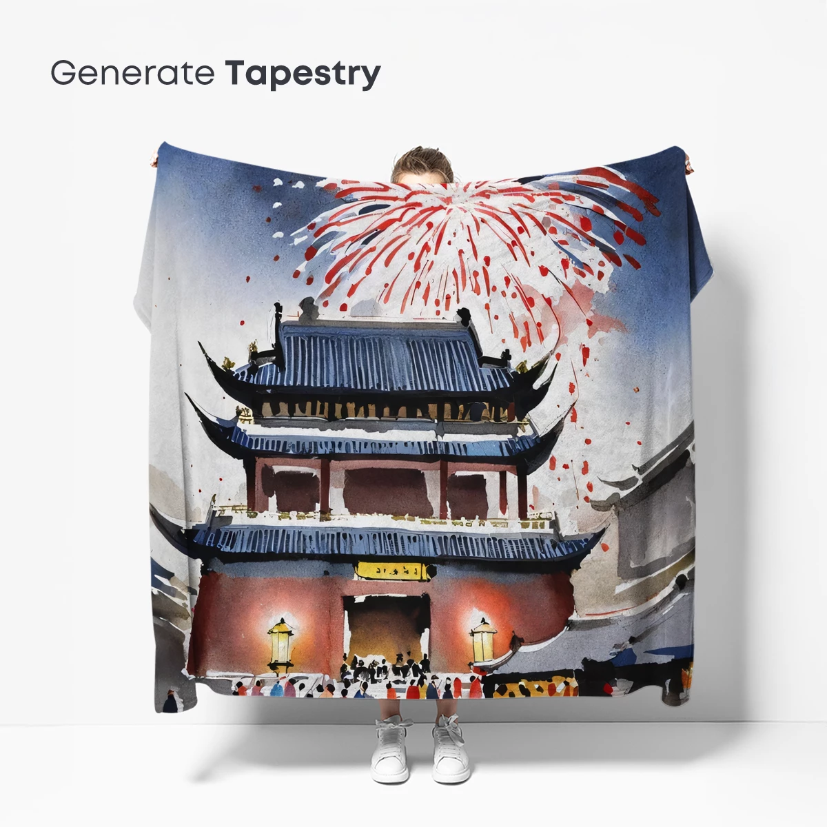 Fireworks Over Ancient Gate: Watercolor Festivity - Image 5
