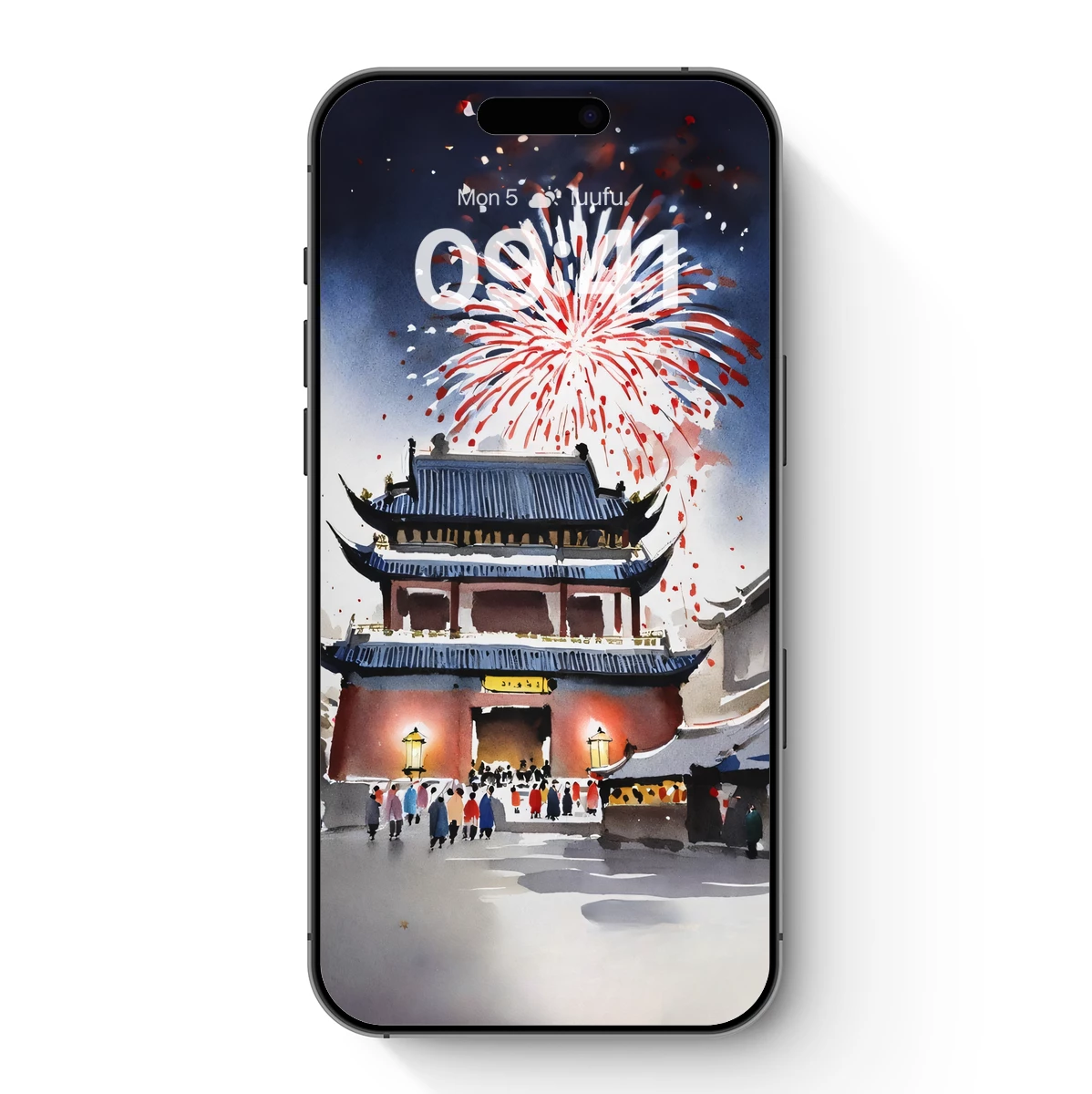 Fireworks Over Ancient Gate: Watercolor Festivity