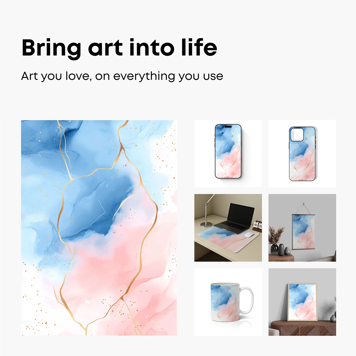 Ethereal Gold Veins in Blue and Pink Abstract - Image 2