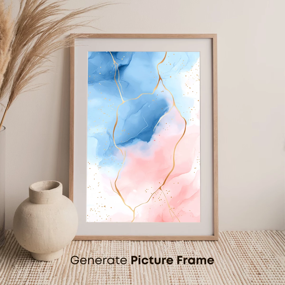 Ethereal Gold Veins in Blue and Pink Abstract - Image 7