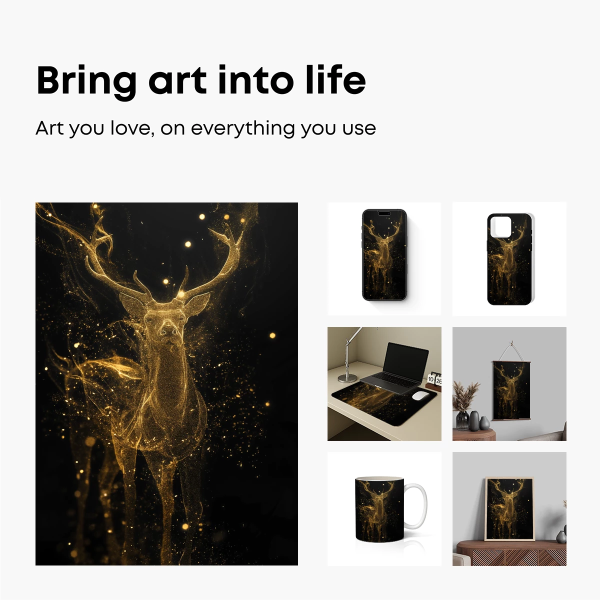 Golden Stag in Stardust: Ethereal Wildlife Art - Image 2