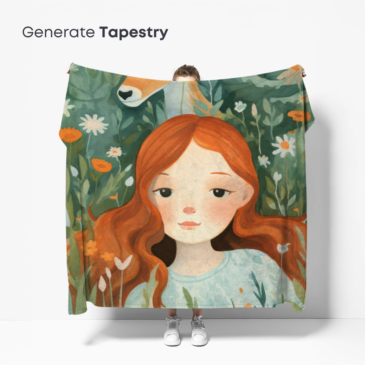 Enchanted Forest Whispers: Girl and Deer Amidst Wildflowers - Image 5