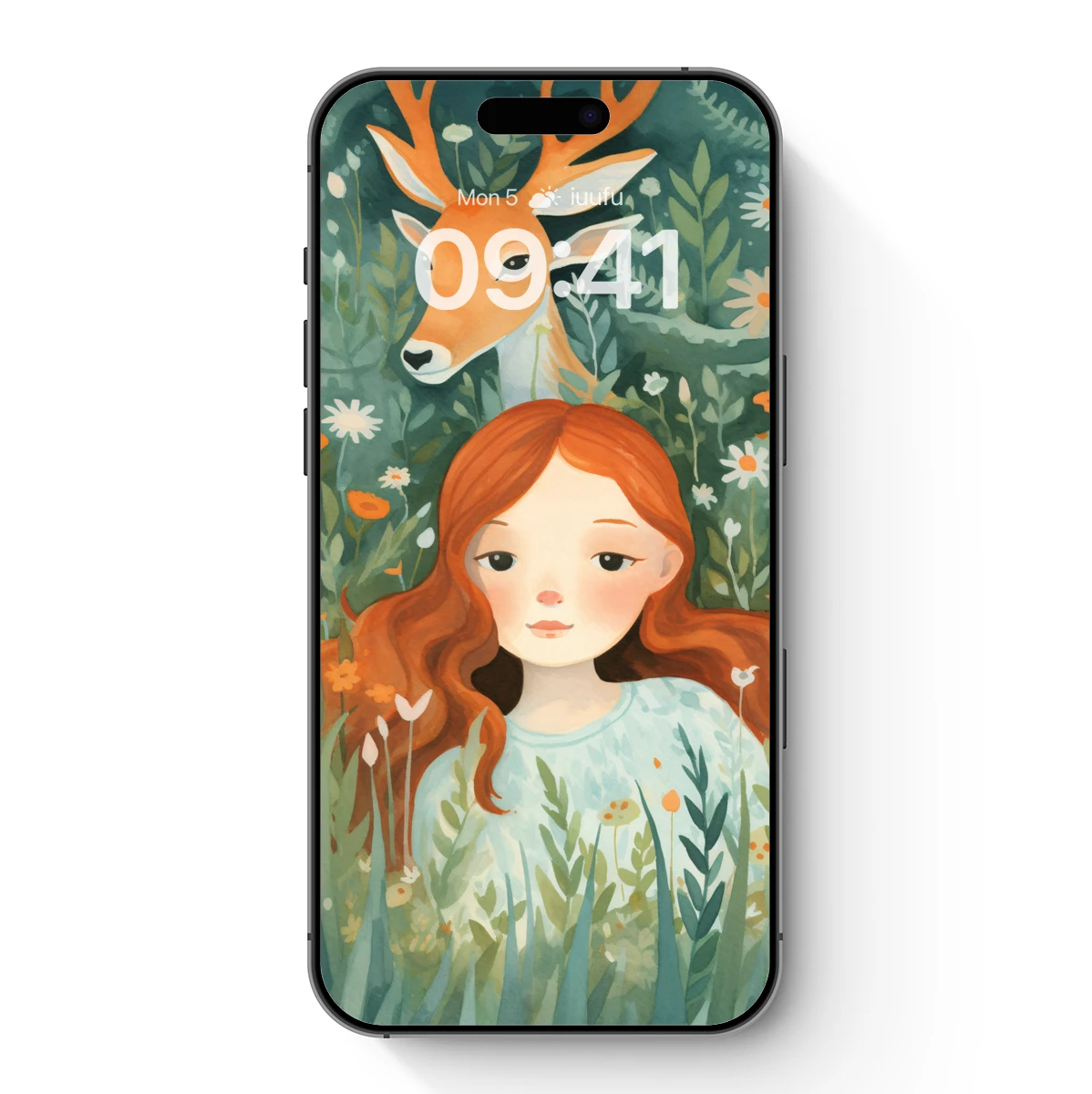 Enchanted Forest Whispers: Girl and Deer Amidst Wildflowers