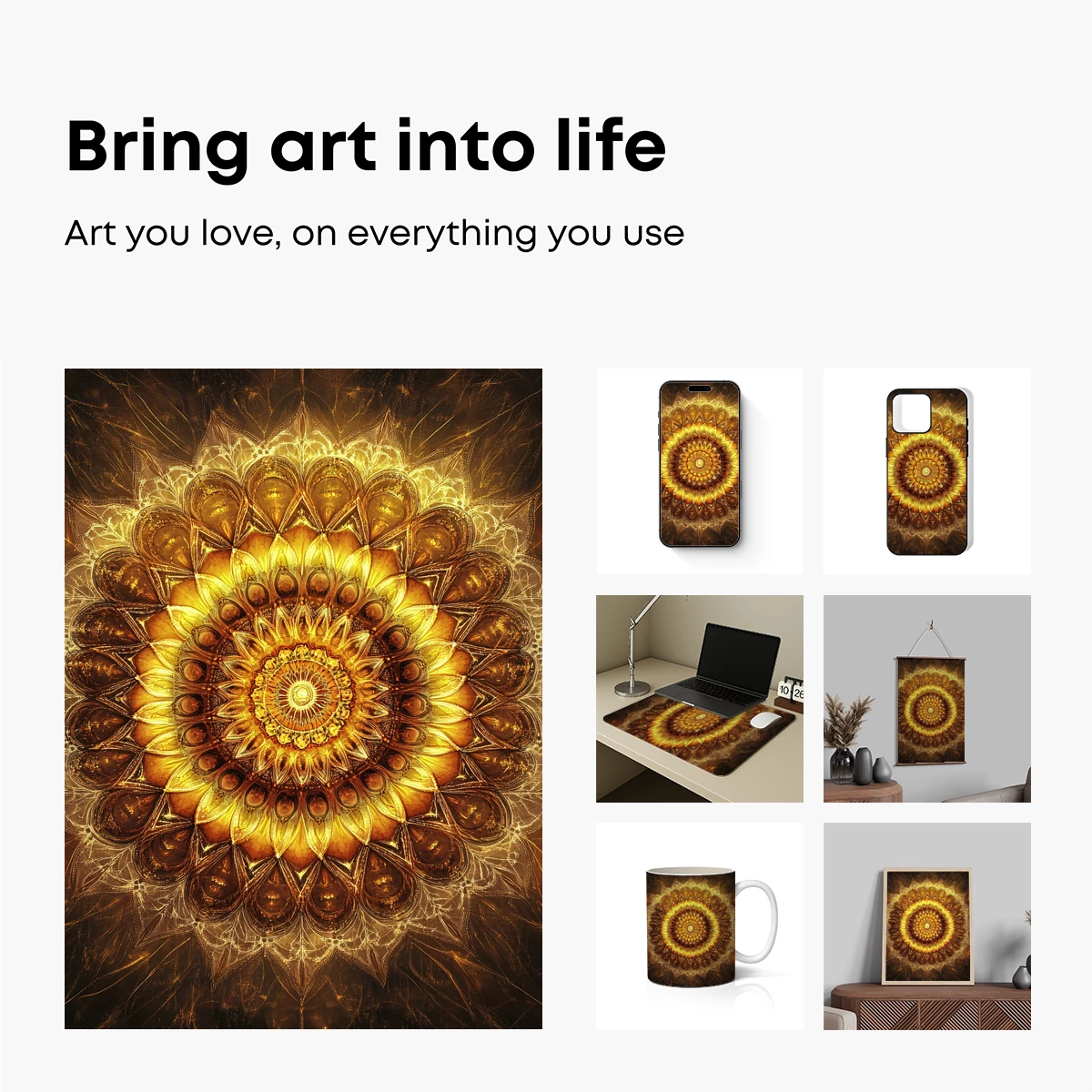 Golden Mandala Radiance: Fractal Art Harmony