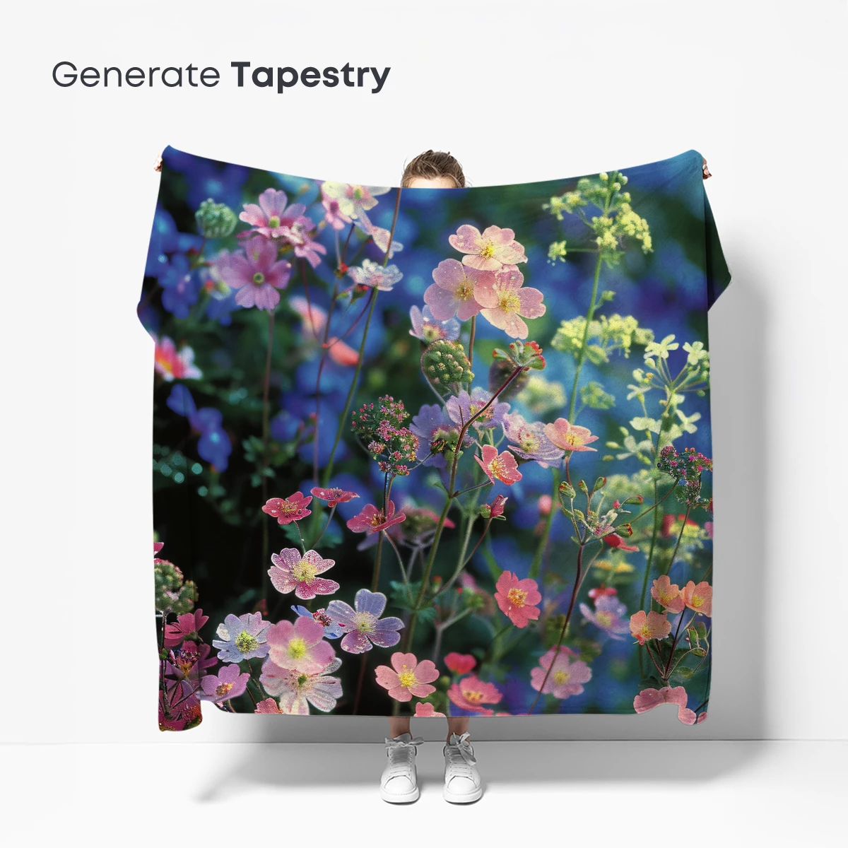 Enchanted Floral Symphony: Pink Blossoms in Blue Haze - Image 5