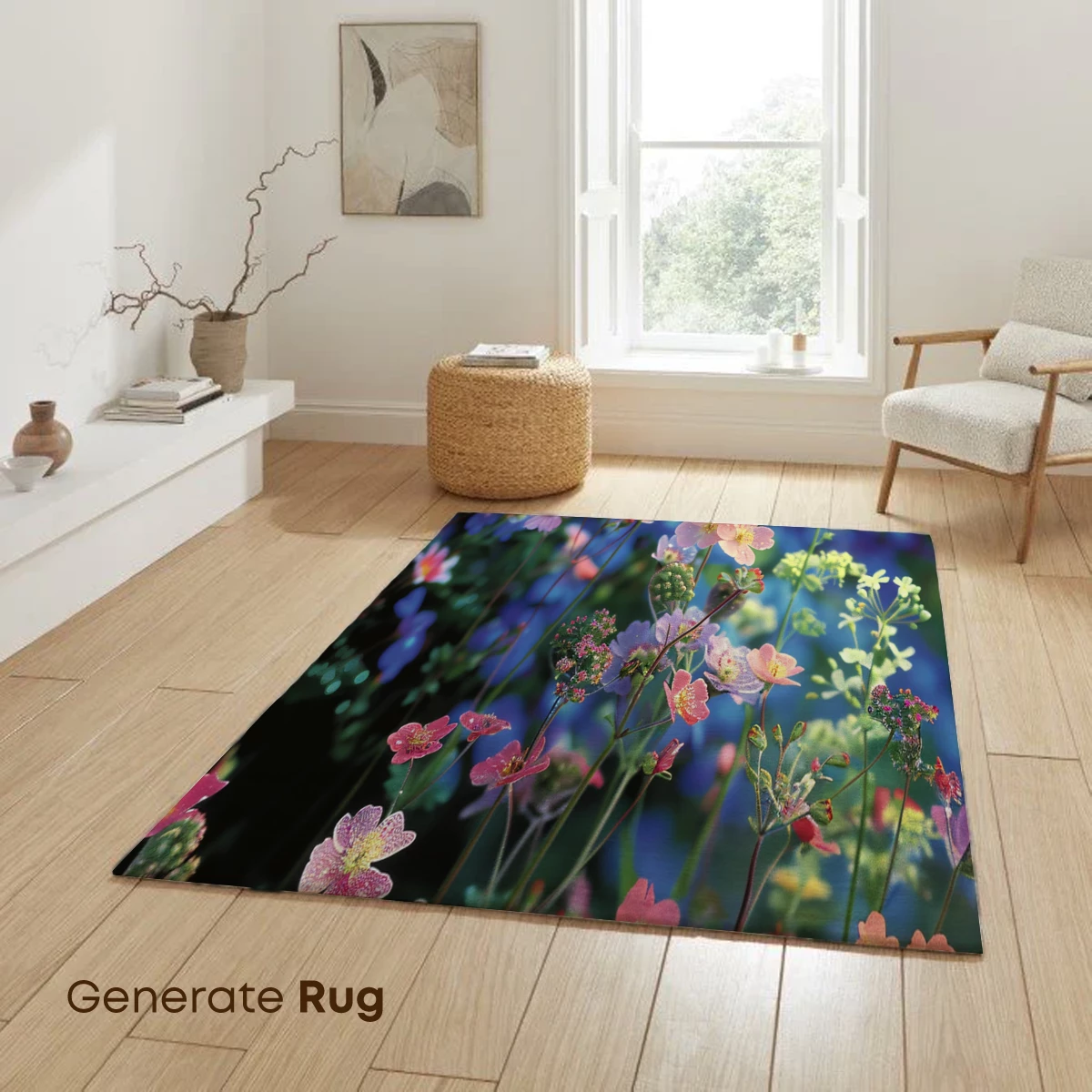 Enchanted Floral Symphony: Pink Blossoms in Blue Haze - Image 6