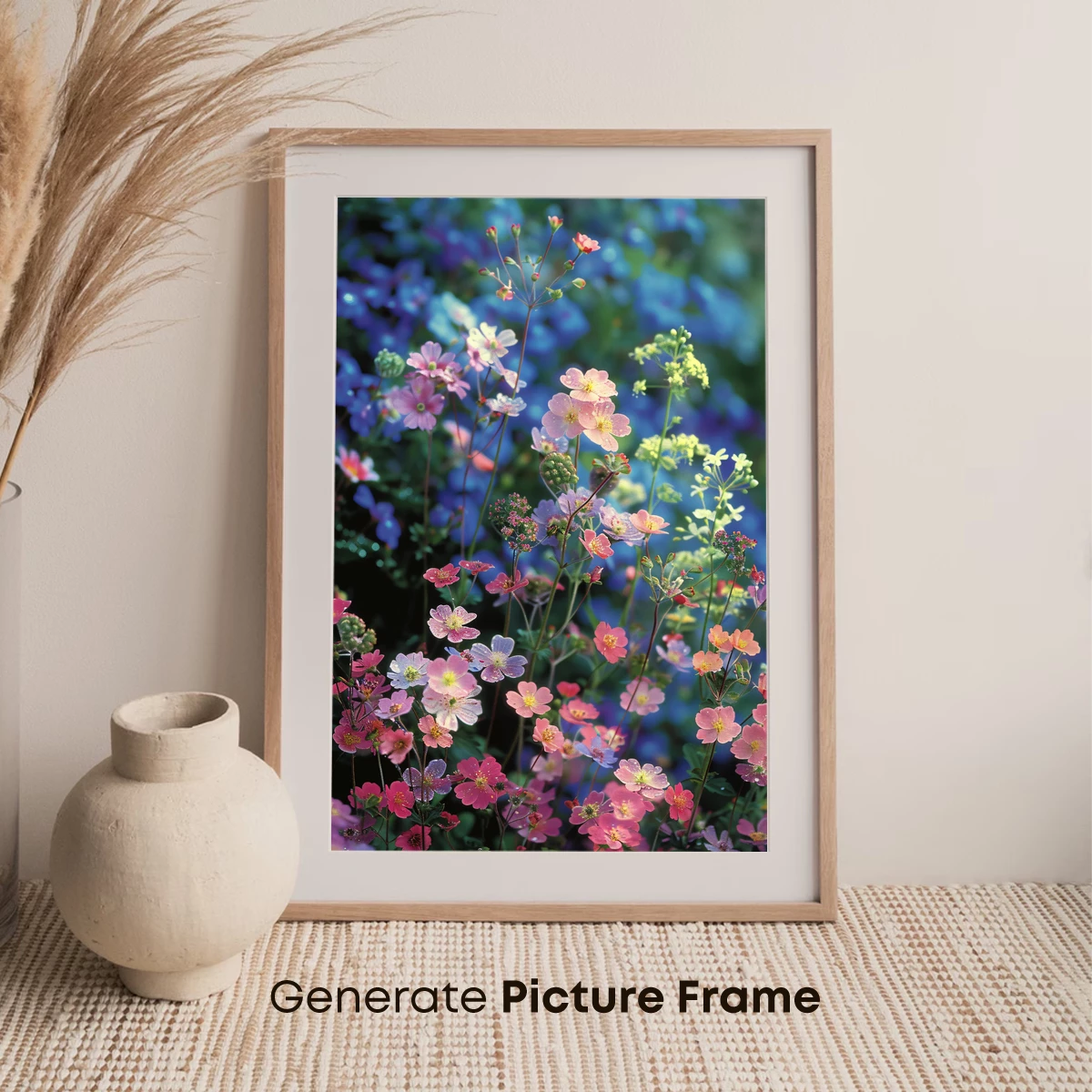 Enchanted Floral Symphony: Pink Blossoms in Blue Haze - Image 7