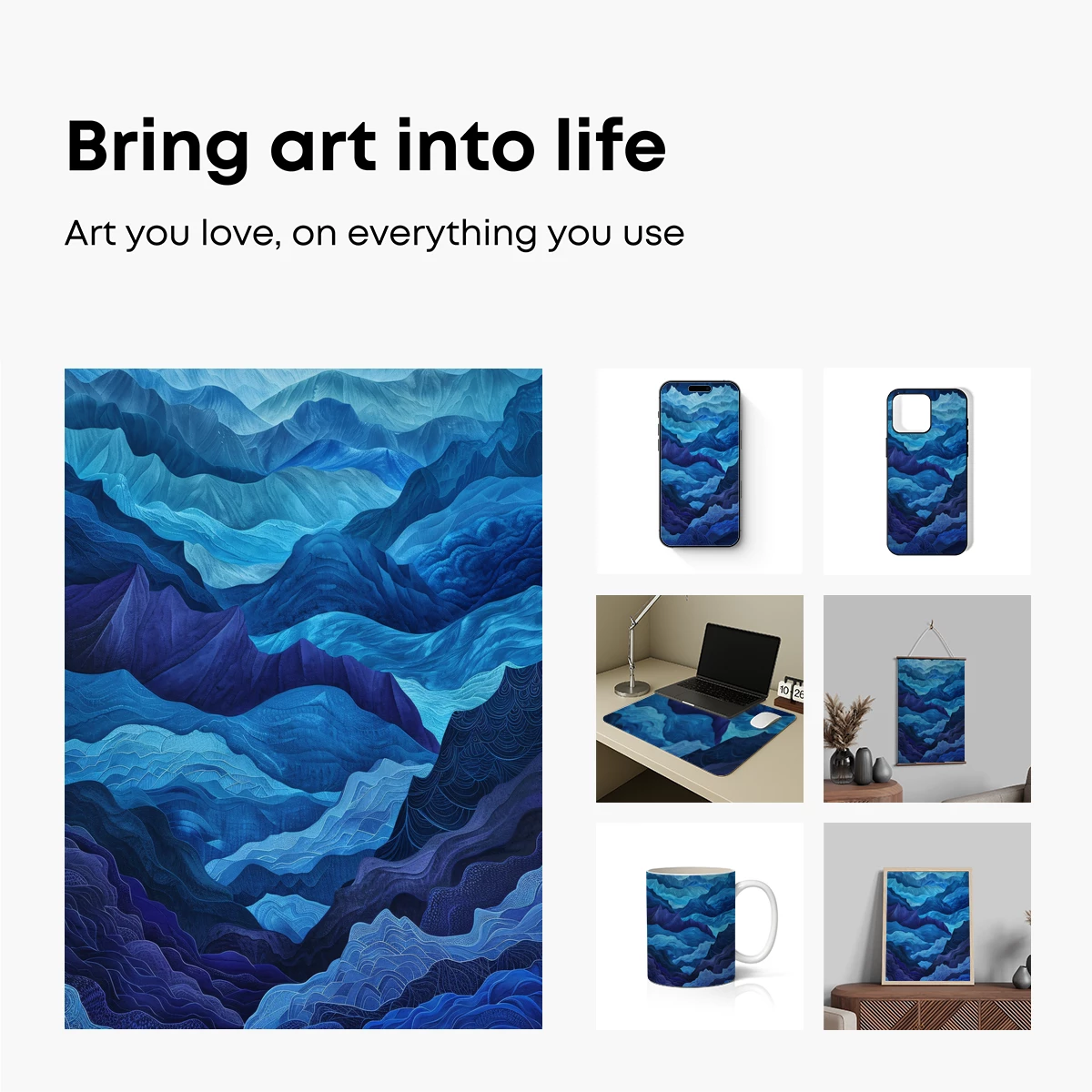 Blue Mountain Odyssey: Layered Peaks in Abstract Harmony - Image 2