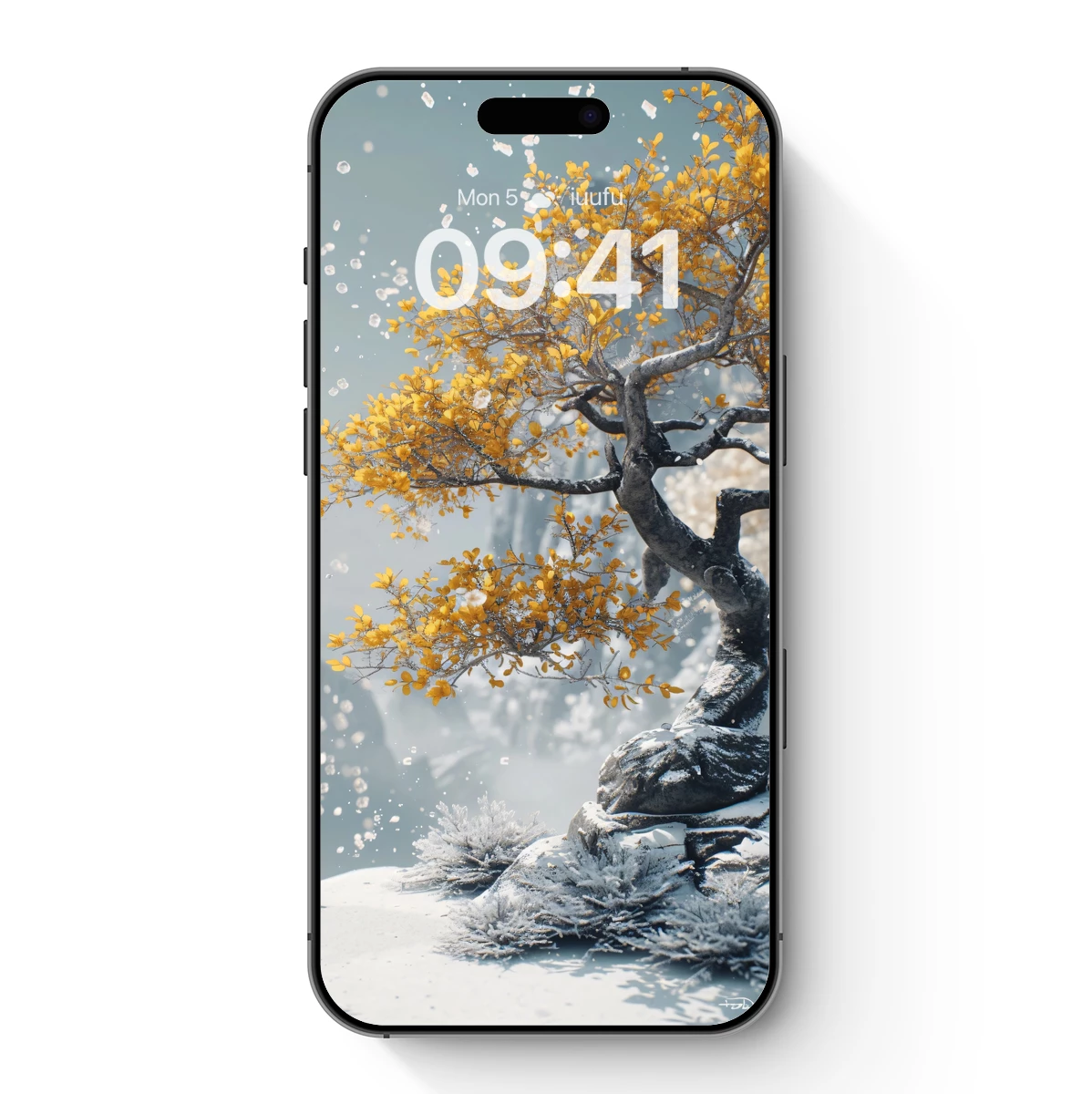 Golden Winter Bonsai: Snowfall Elegance