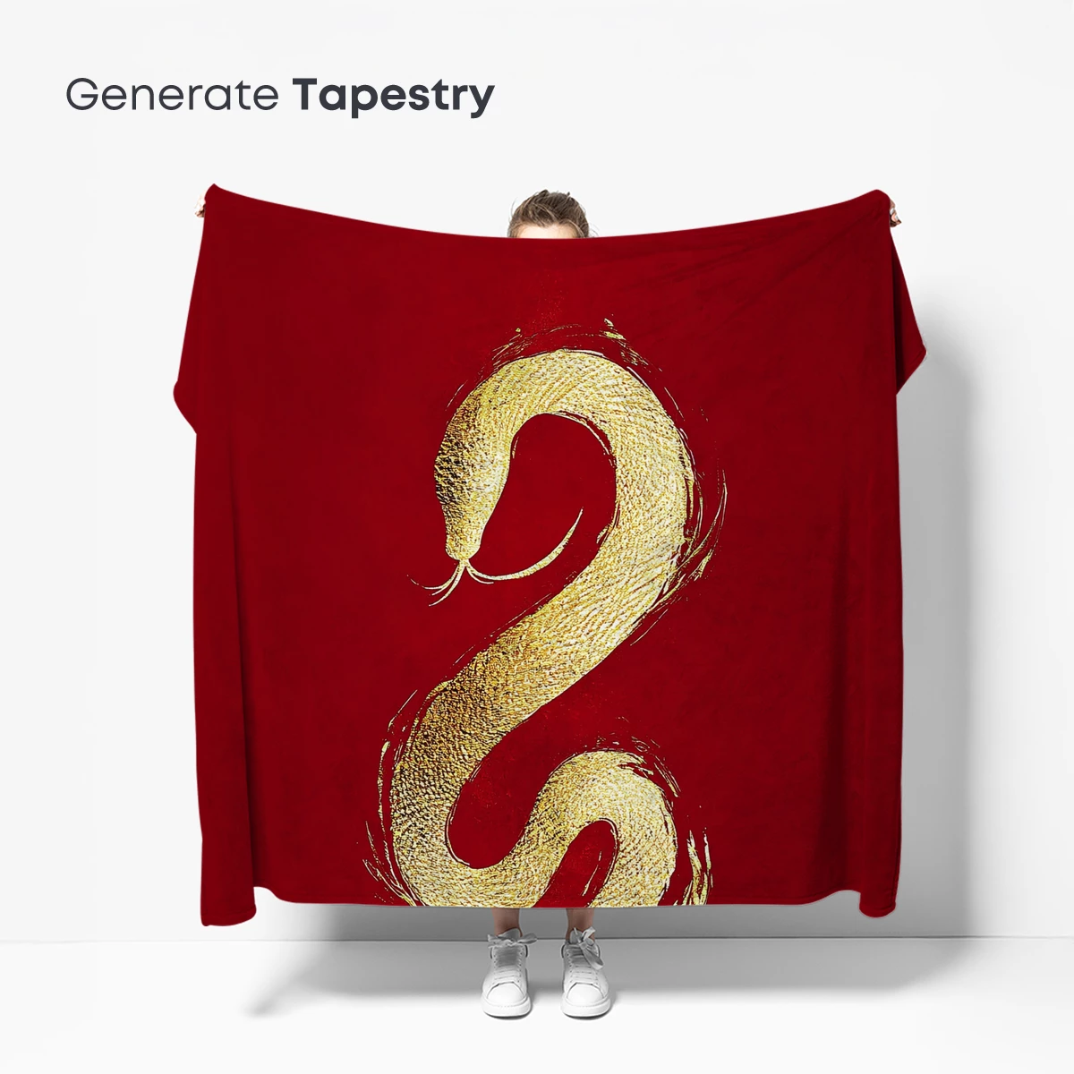 Golden Serpent on Crimson: Brushstroke Elegance - Image 5