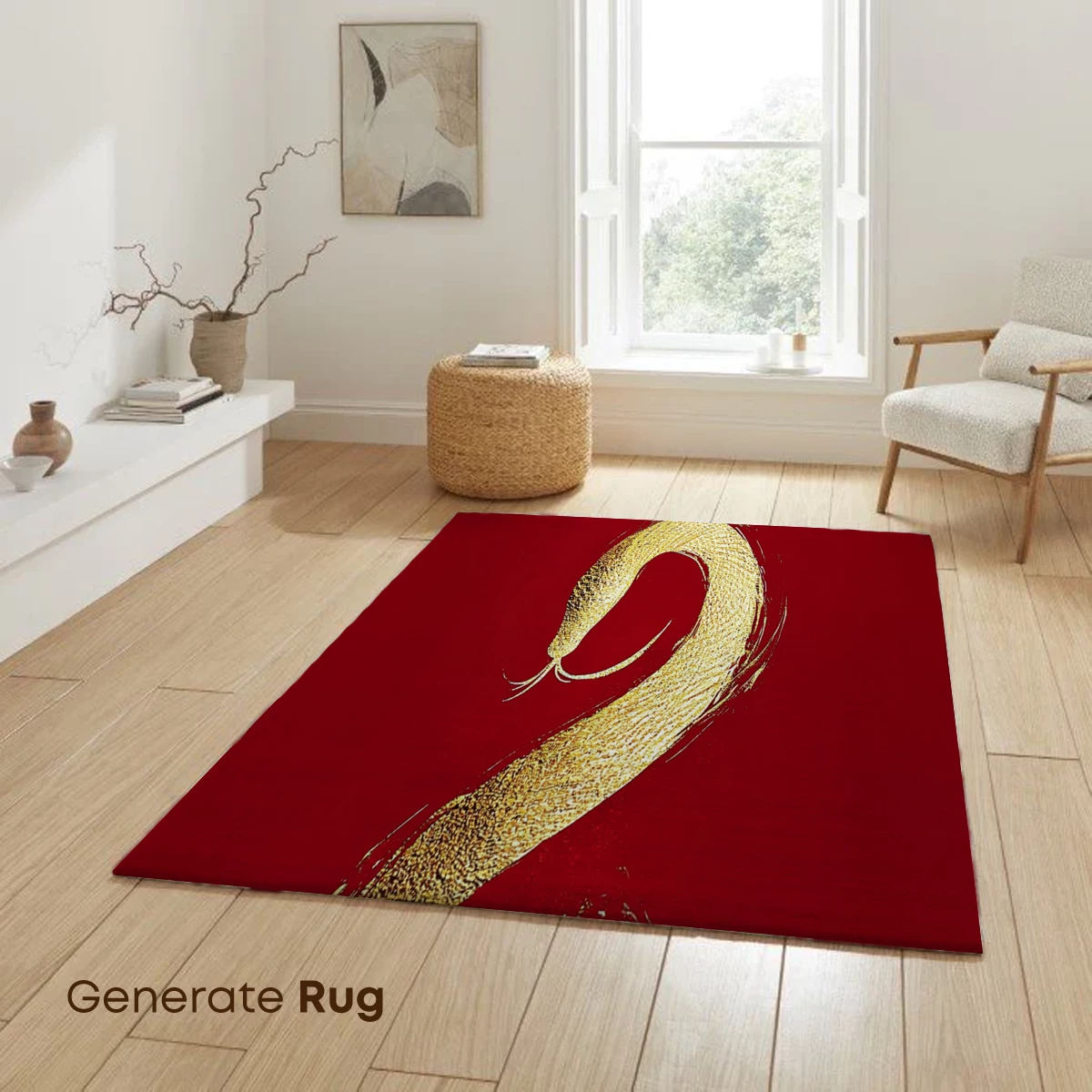 Golden Serpent on Crimson: Brushstroke Elegance - Image 6