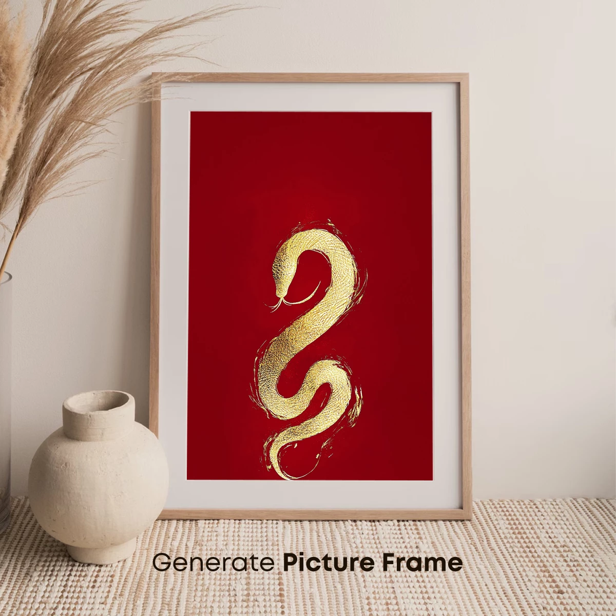 Golden Serpent on Crimson: Brushstroke Elegance - Image 7