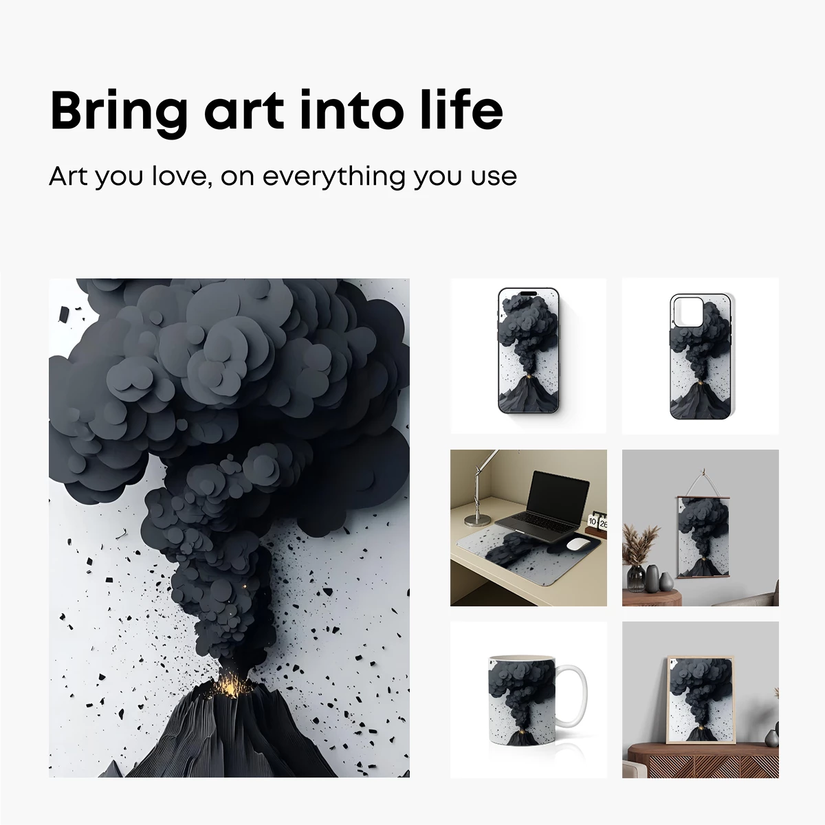 Erupting Volcano in Monochrome Layers - Image 2