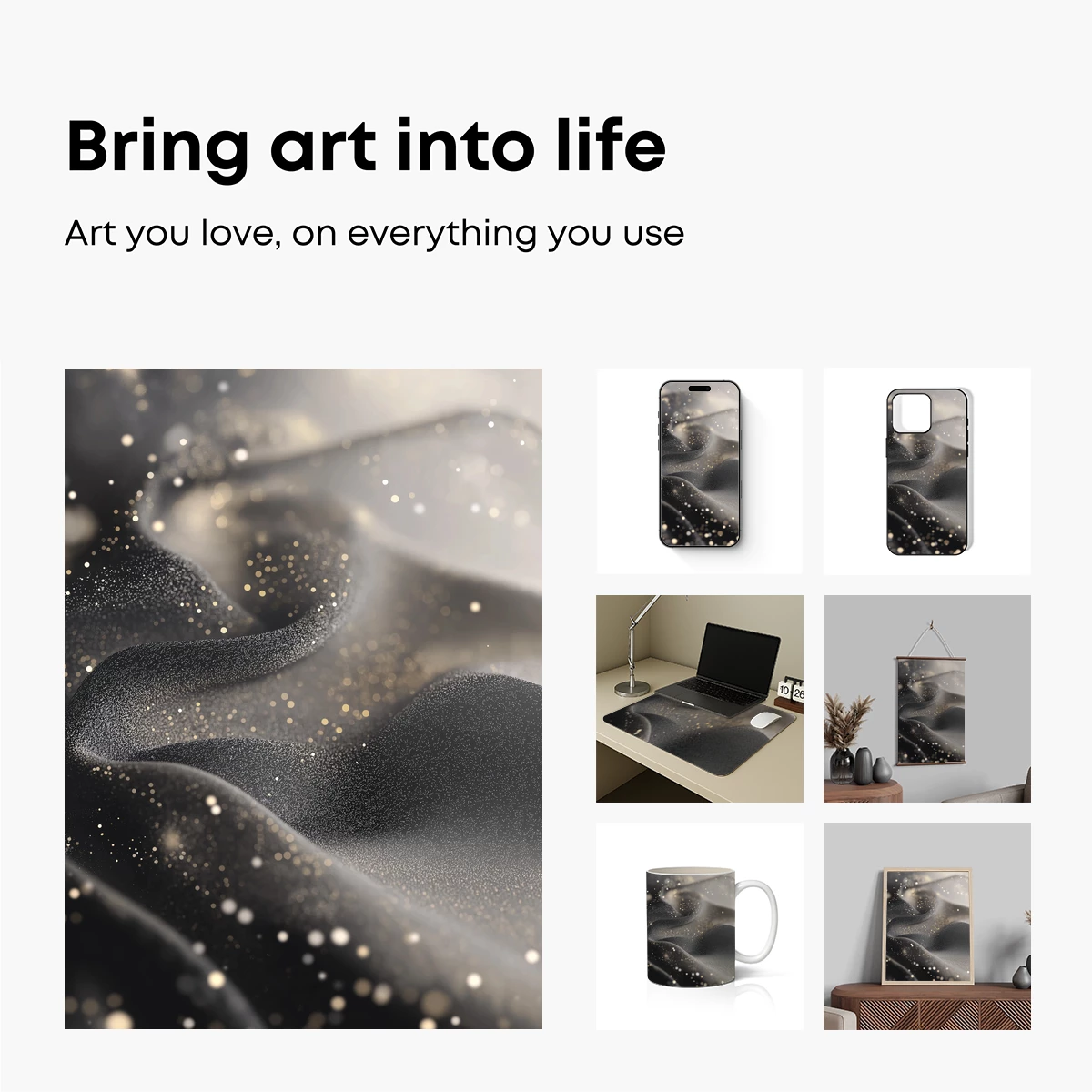 Ethereal Black Waves with Golden Glitter - Image 2