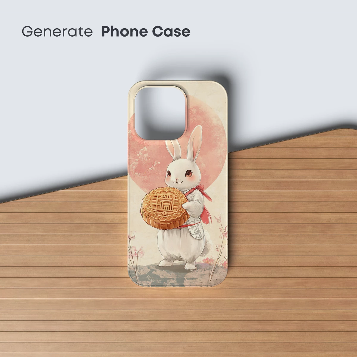 Adorable Bunny with Festive Mooncake under a Rosy Moon - Image 3