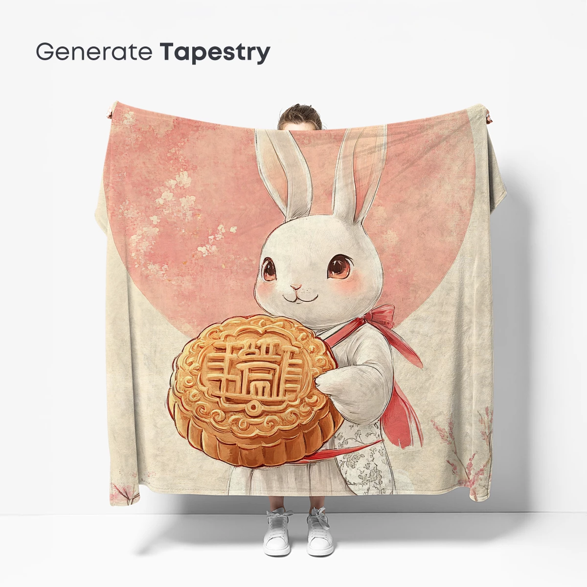 Adorable Bunny with Festive Mooncake under a Rosy Moon - Image 5