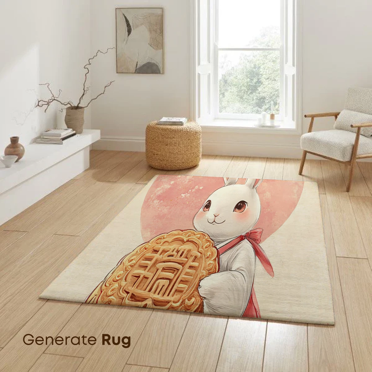 Adorable Bunny with Festive Mooncake under a Rosy Moon - Image 6