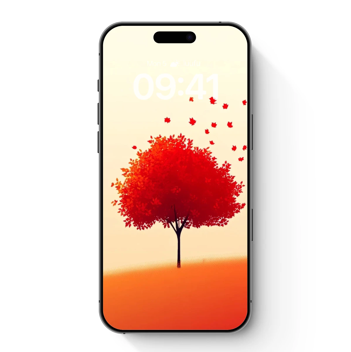 Autumn Solitude: Red Tree in Sunset Glow