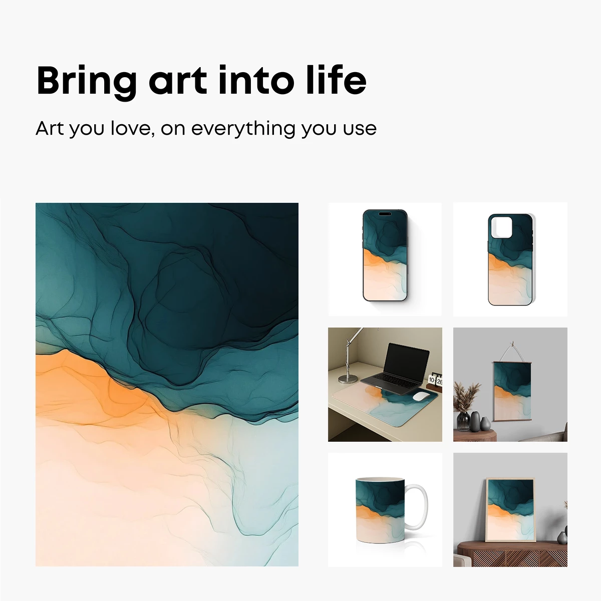 Fluid Horizon: Abstract Waves in Teal and Amber - Image 2