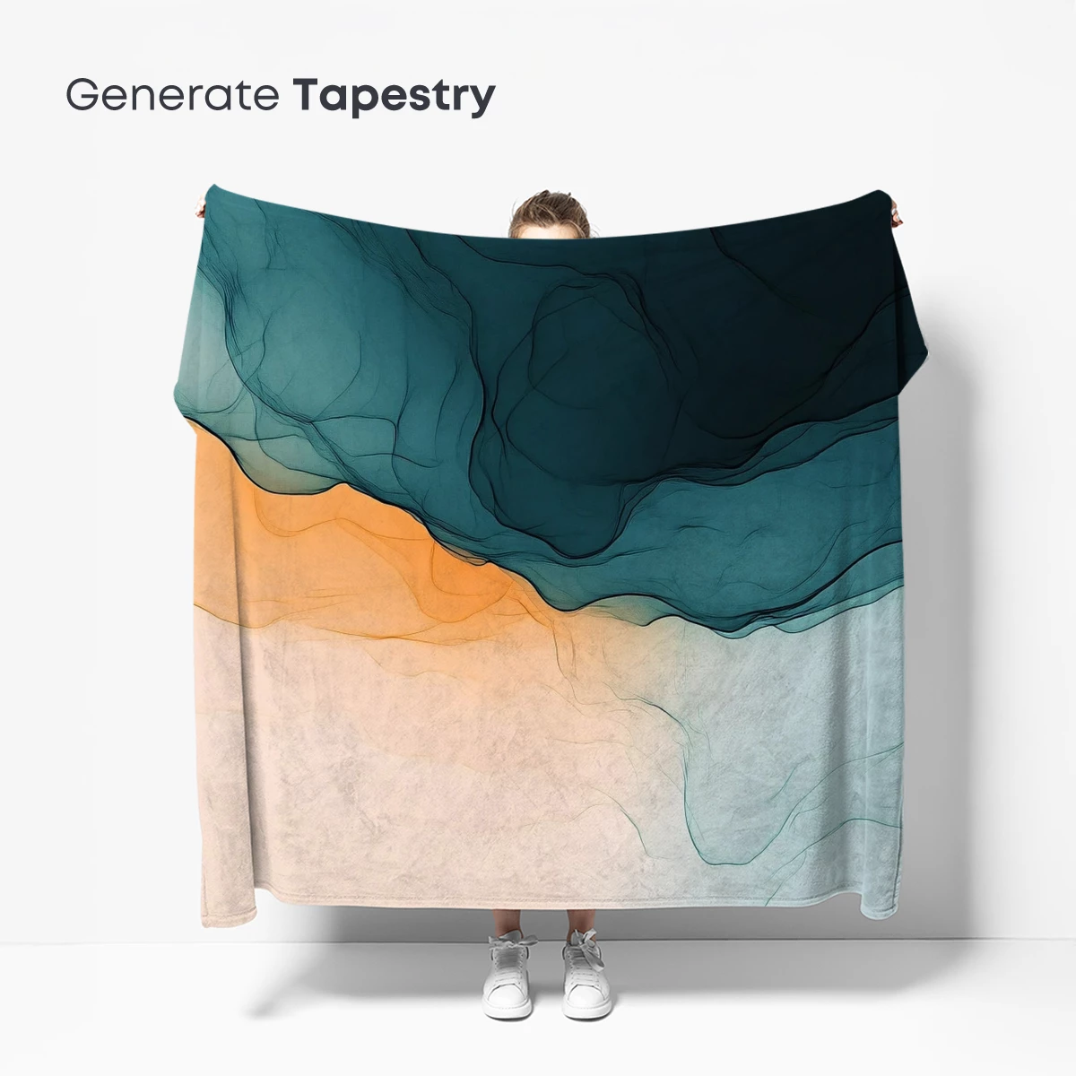 Fluid Horizon: Abstract Waves in Teal and Amber - Image 5