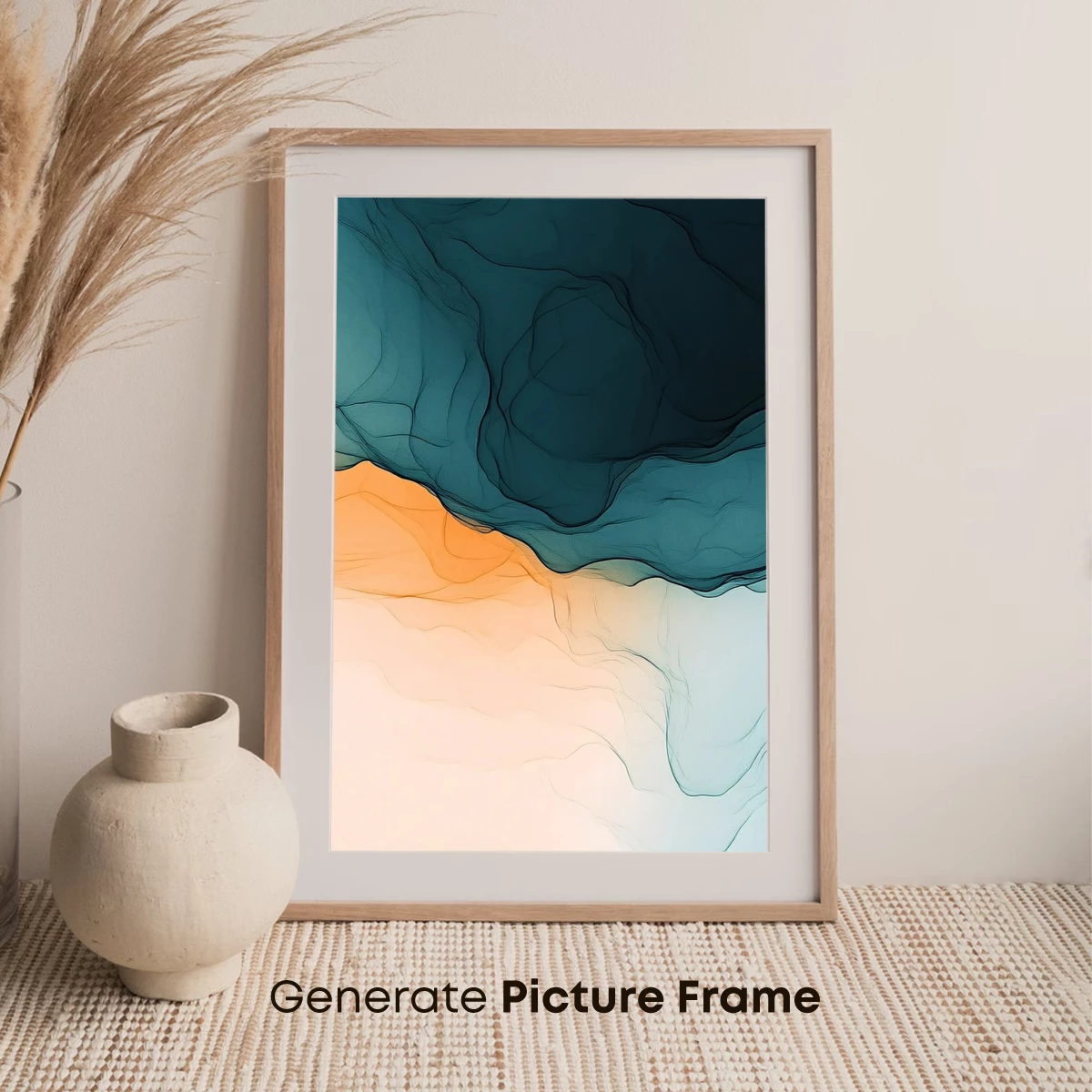 Fluid Horizon: Abstract Waves in Teal and Amber - Image 7
