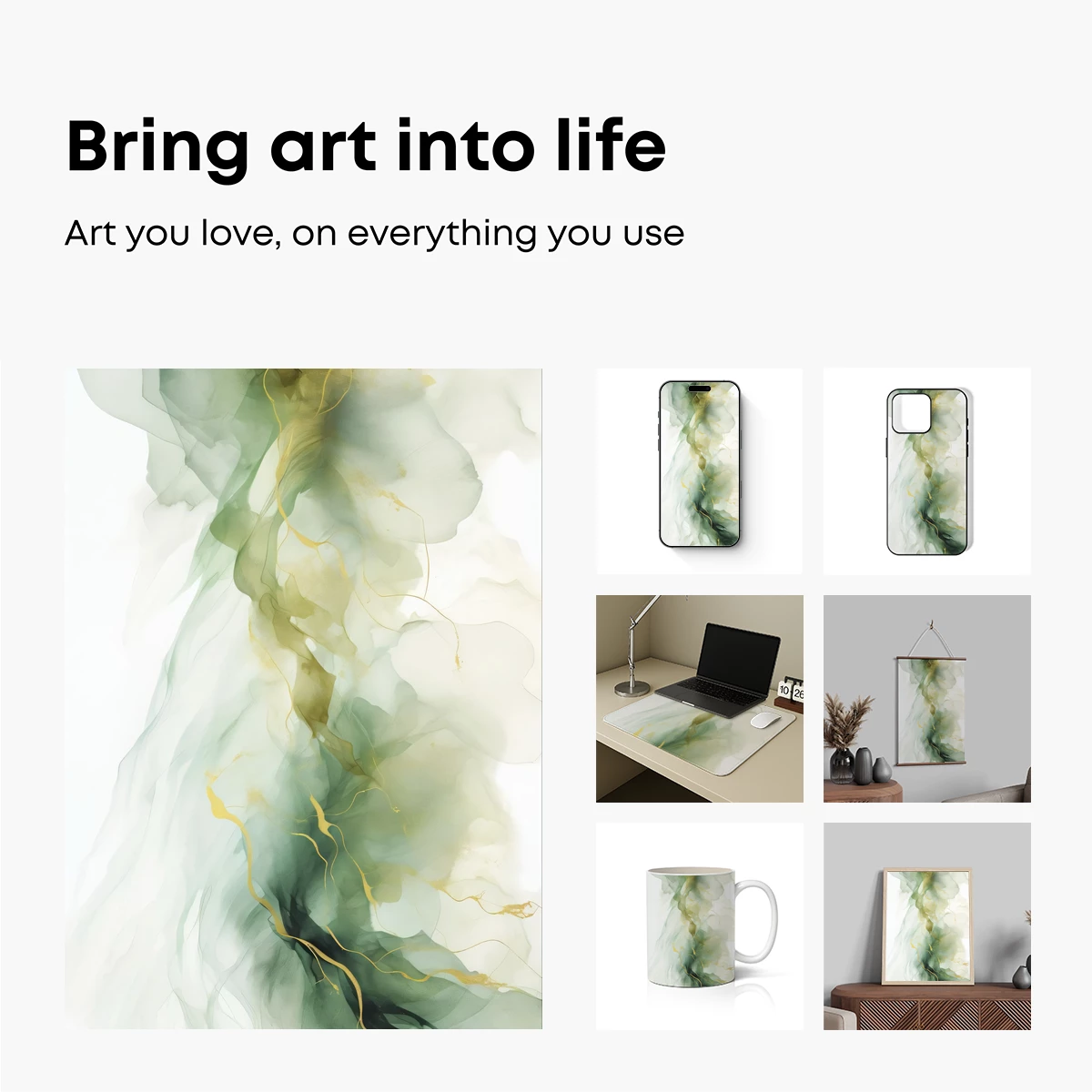 Ethereal Ink Dance: Golden Threads in Mist - Image 2