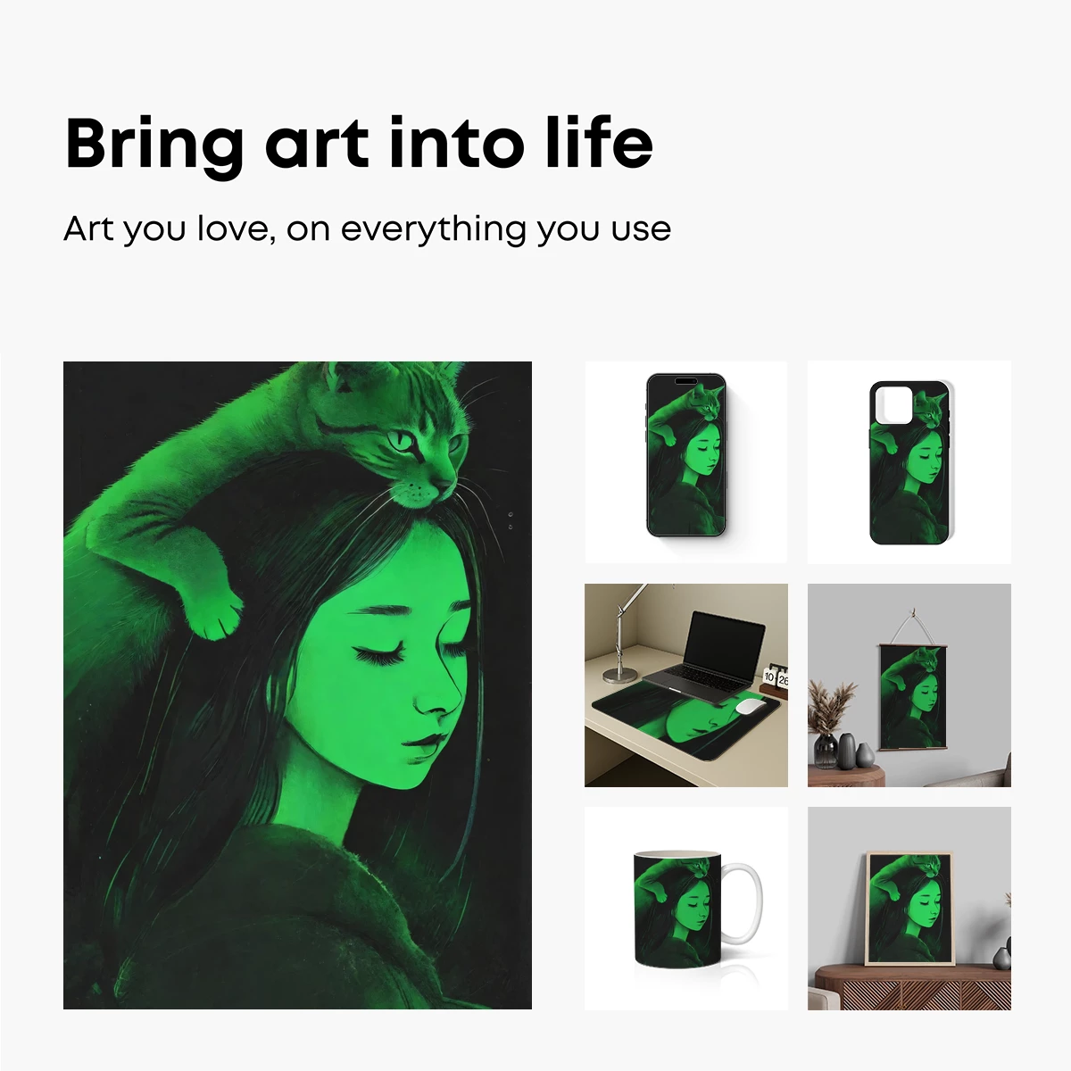 Green Aura: Serene Woman and Cat Bond - Image 2