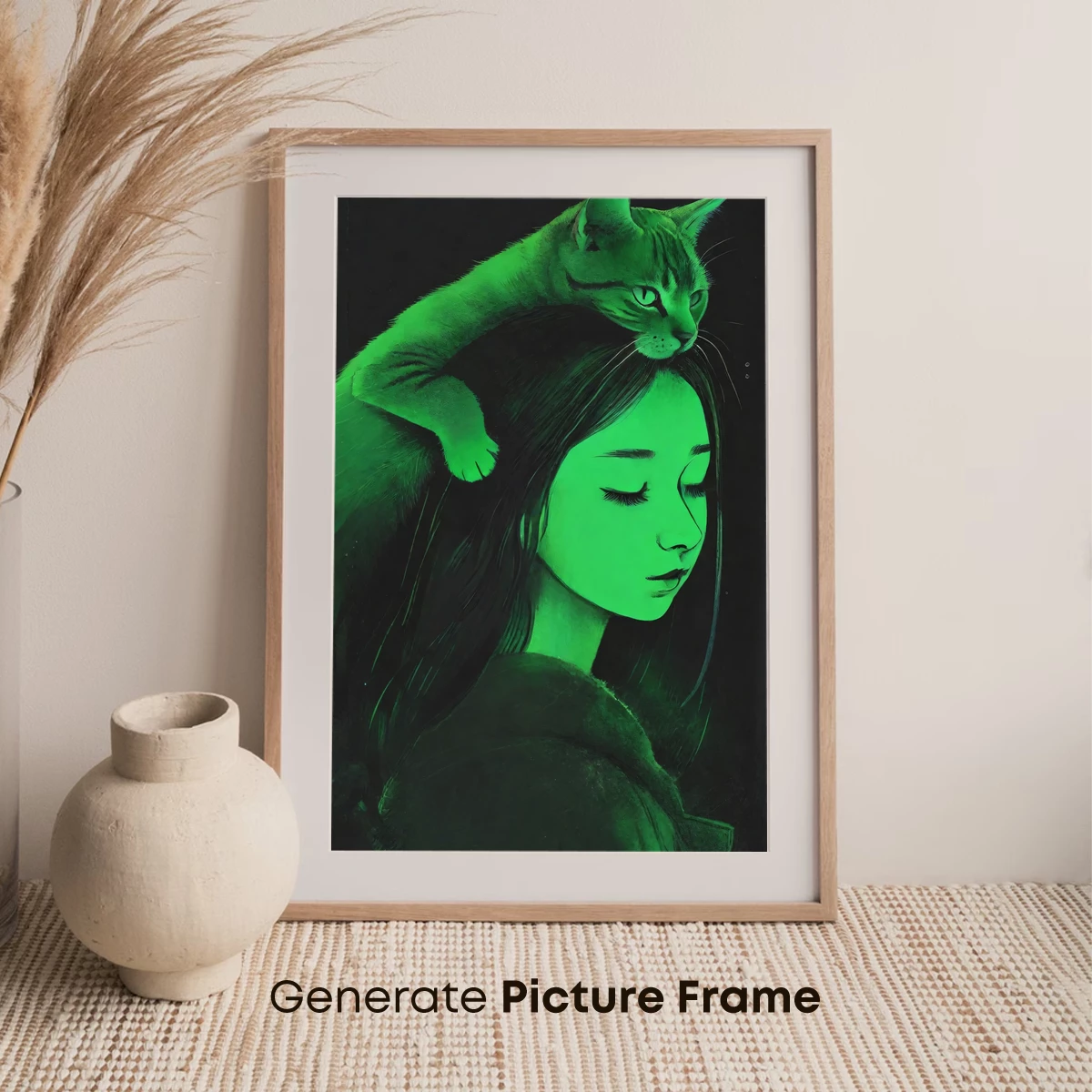 Green Aura: Serene Woman and Cat Bond - Image 7