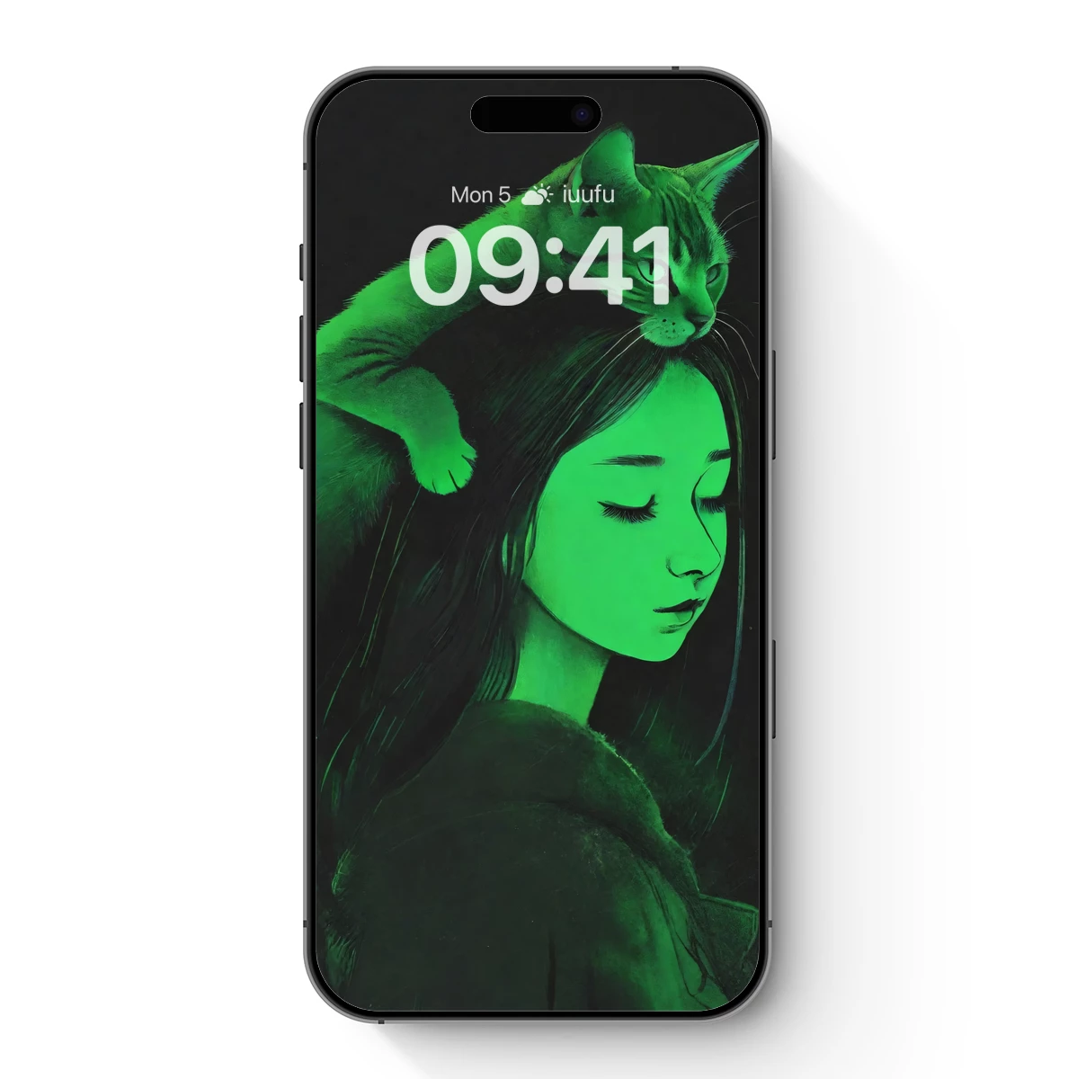 Green Aura: Serene Woman and Cat Bond