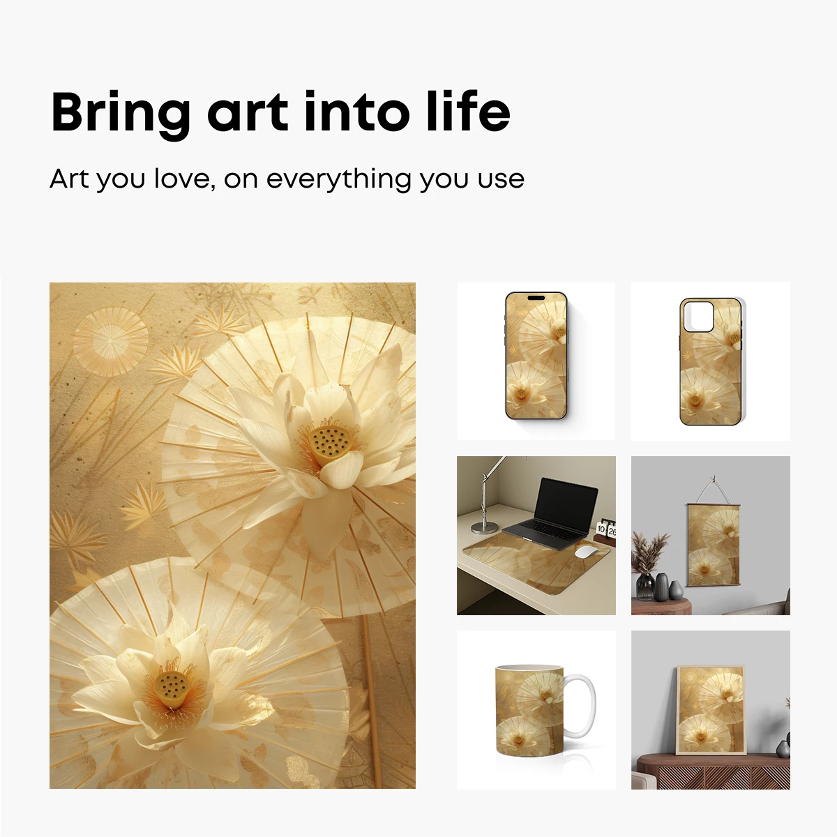 Elegant Lotus Fans: Golden Harmony in Bloom - Image 2