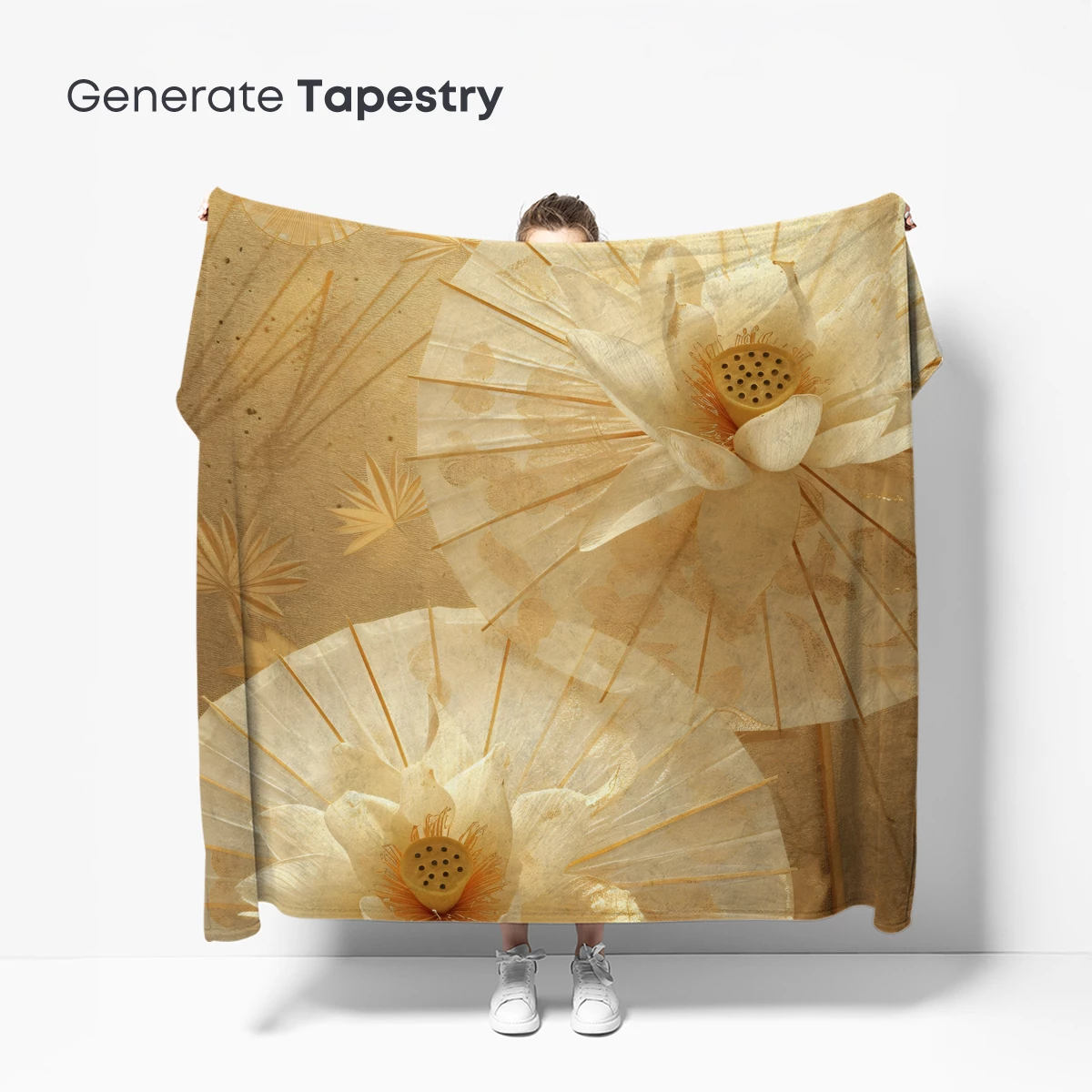 Elegant Lotus Fans: Golden Harmony in Bloom - Image 5