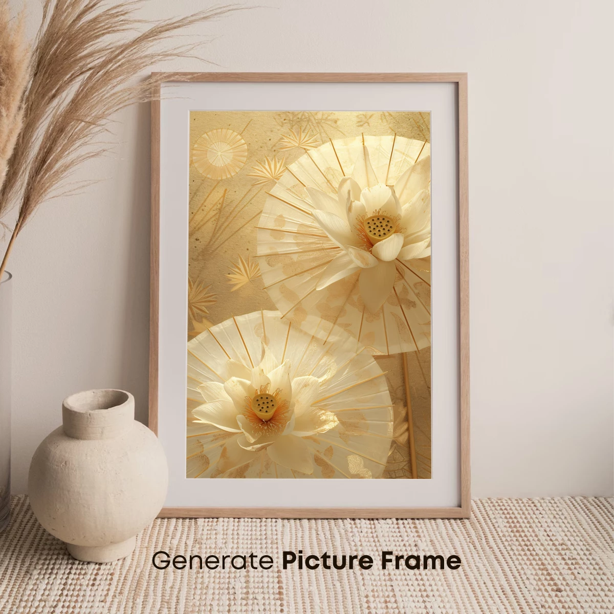 Elegant Lotus Fans: Golden Harmony in Bloom - Image 7