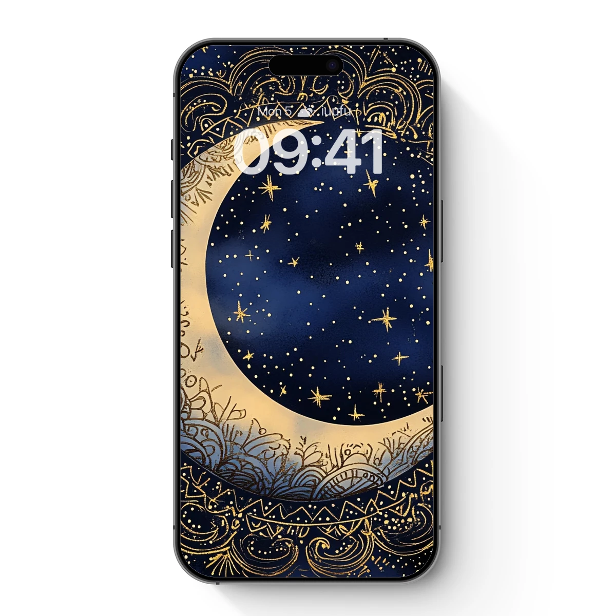 Golden Crescent Moon in Celestial Mandala