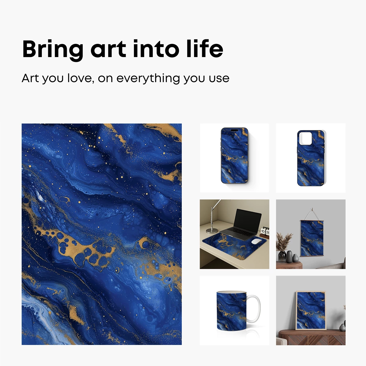 Blue Abyss with Golden Flecks: Abstract Fluid Art - Image 2