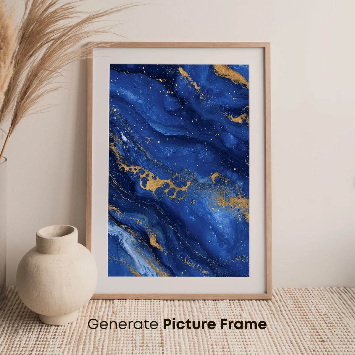 Blue Abyss with Golden Flecks: Abstract Fluid Art - Image 7