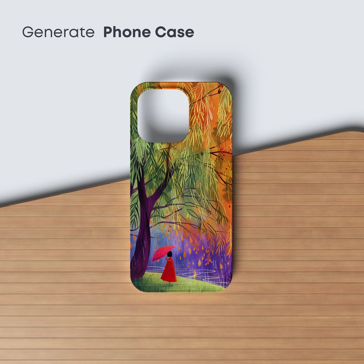 Rainy Day Reverie: A Woman Under an Umbrella Amidst Vibrant Trees - Image 3