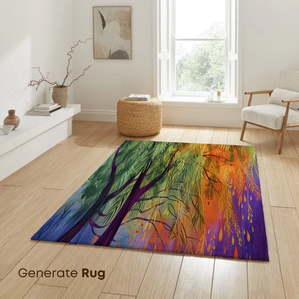 Rainy Day Reverie: A Woman Under an Umbrella Amidst Vibrant Trees - Image 6