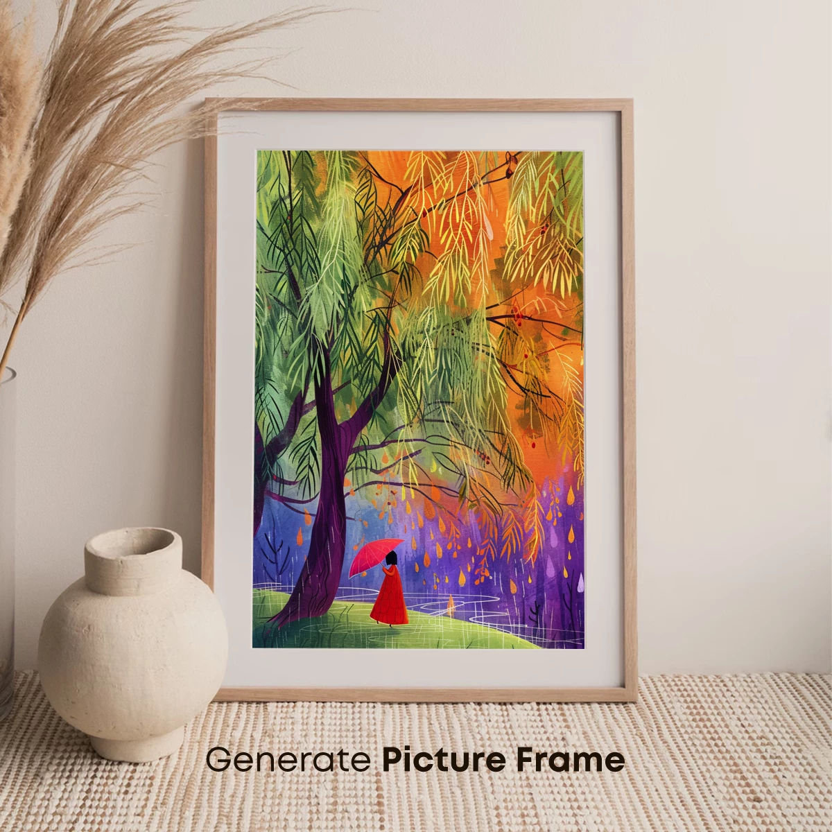 Rainy Day Reverie: A Woman Under an Umbrella Amidst Vibrant Trees - Image 7