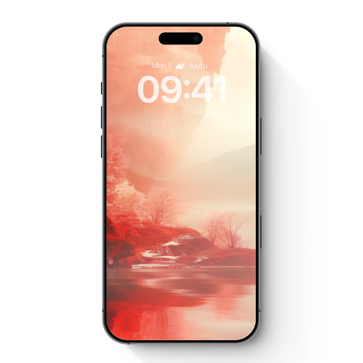 Crimson Mist: Ethereal Lake in Monochrome Red