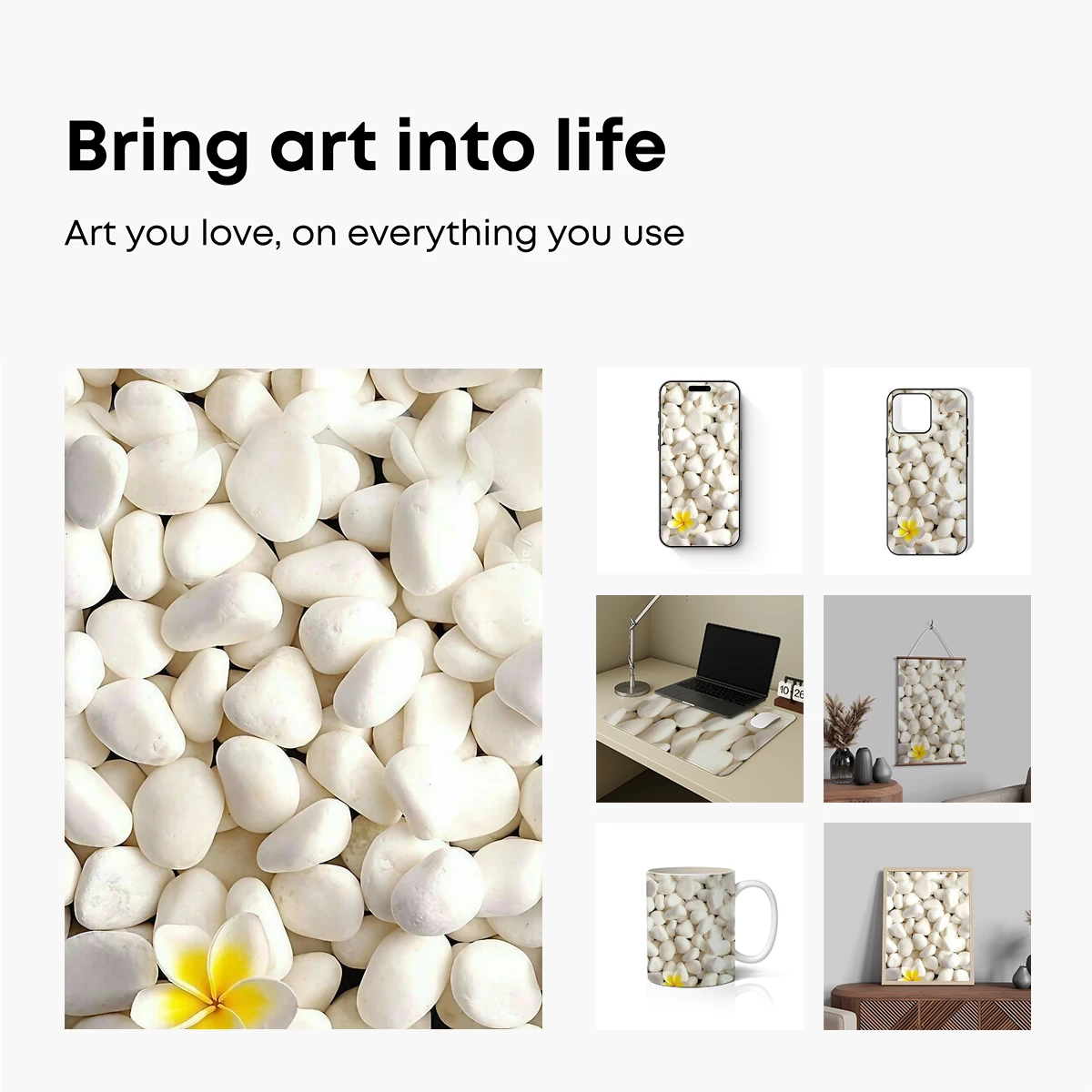 Eternal White Serenity: Frangipani on Pebbles - Image 2