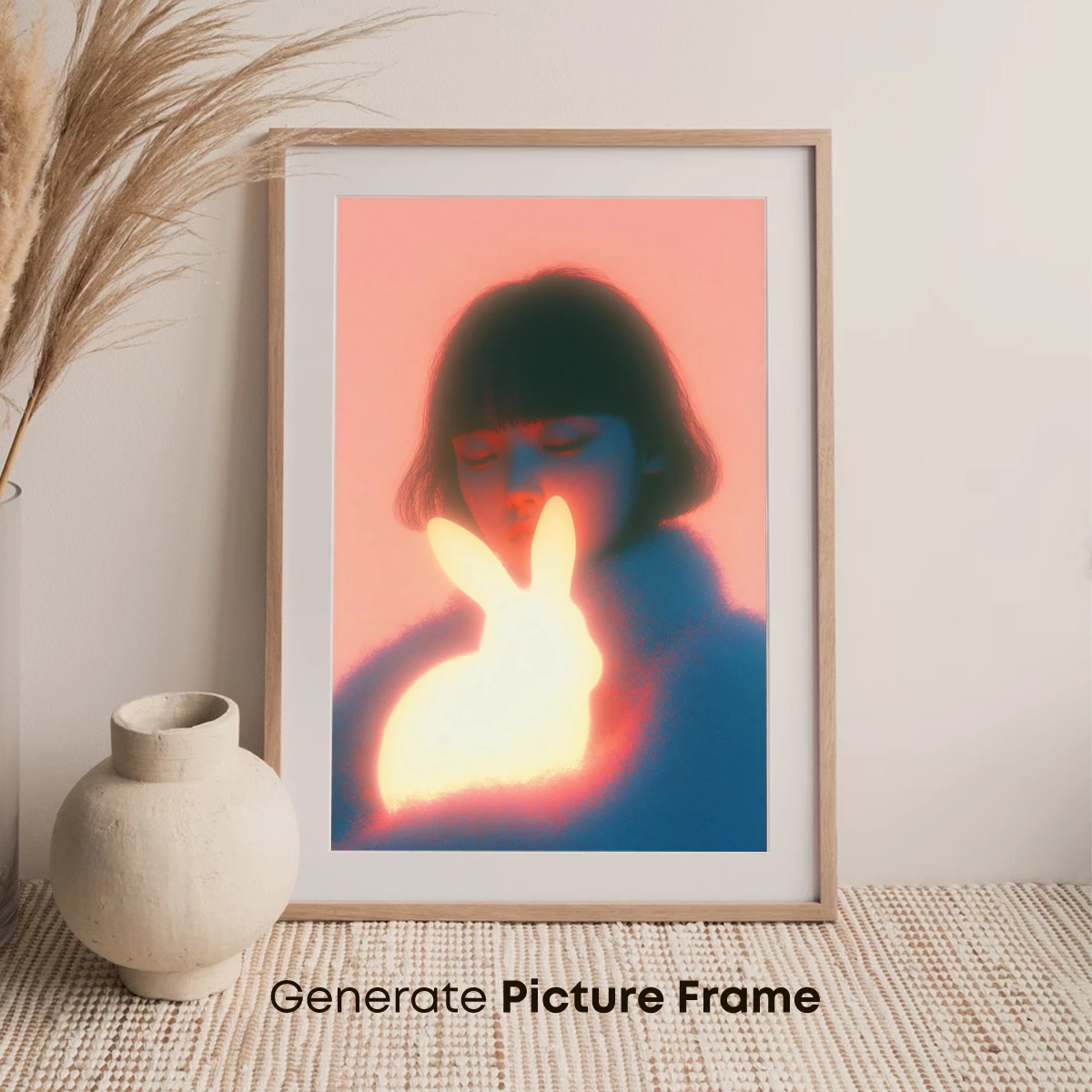 Glowing Rabbit Embrace: Ethereal Neon Portrait - Image 7