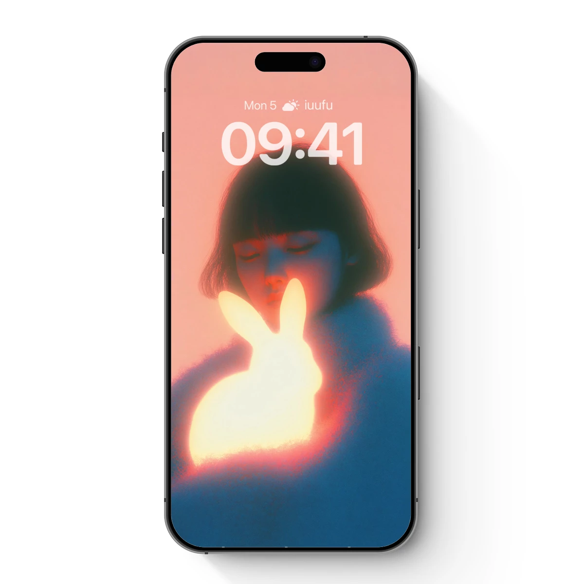 Glowing Rabbit Embrace: Ethereal Neon Portrait