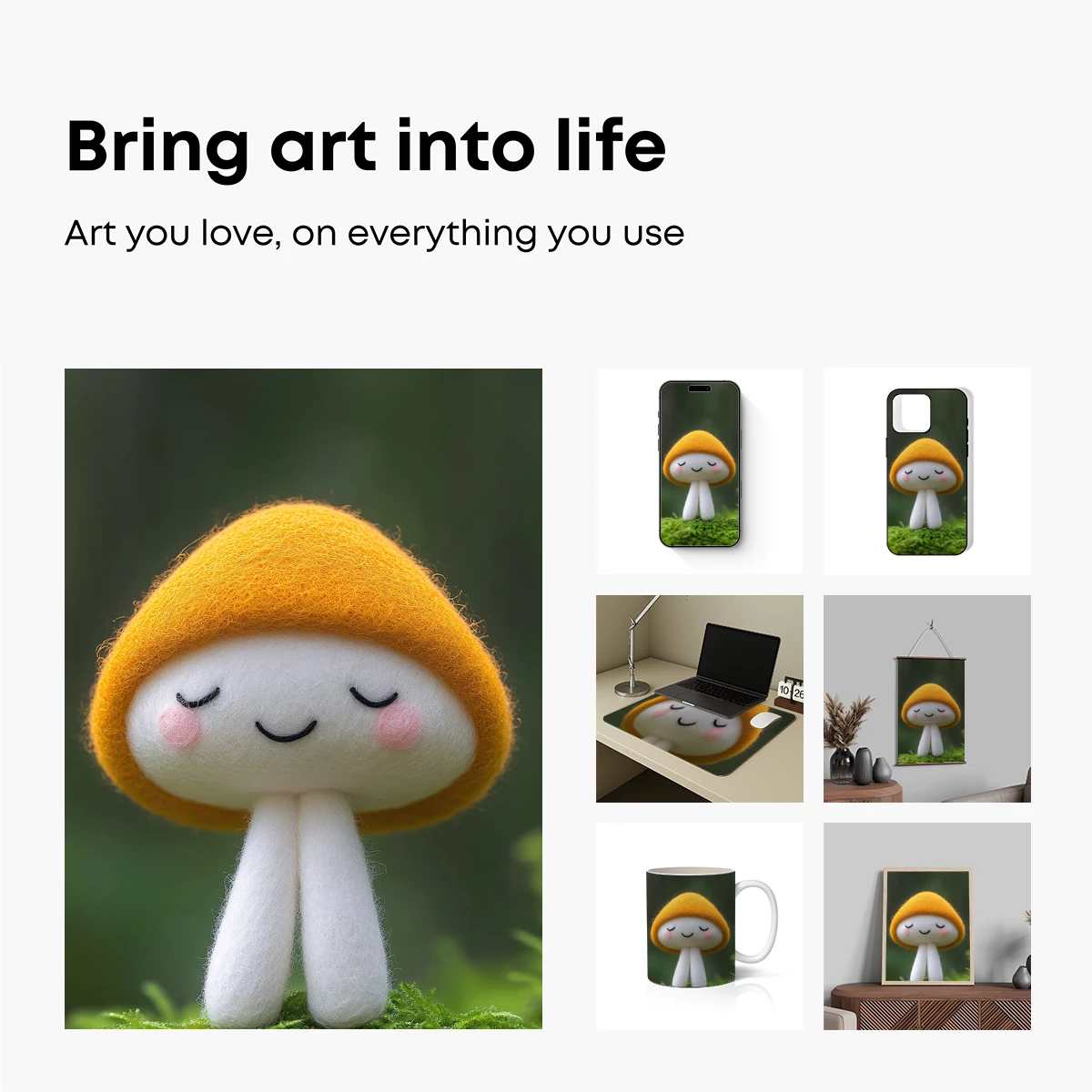 Charming Felt Mushroom with Whimsical Smile - Image 2