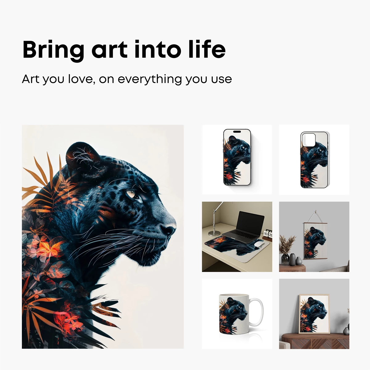 Jaguar in Floral Fusion: Artistic Wildlife Portrait - Image 2