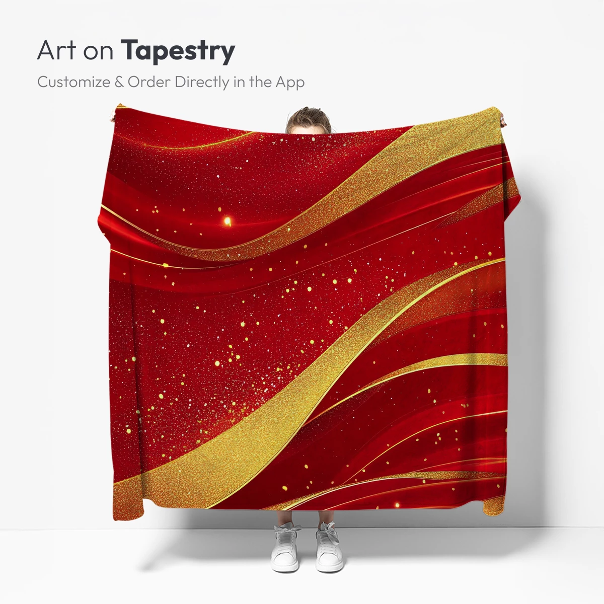 Golden Waves on Crimson Canvas - Image 5