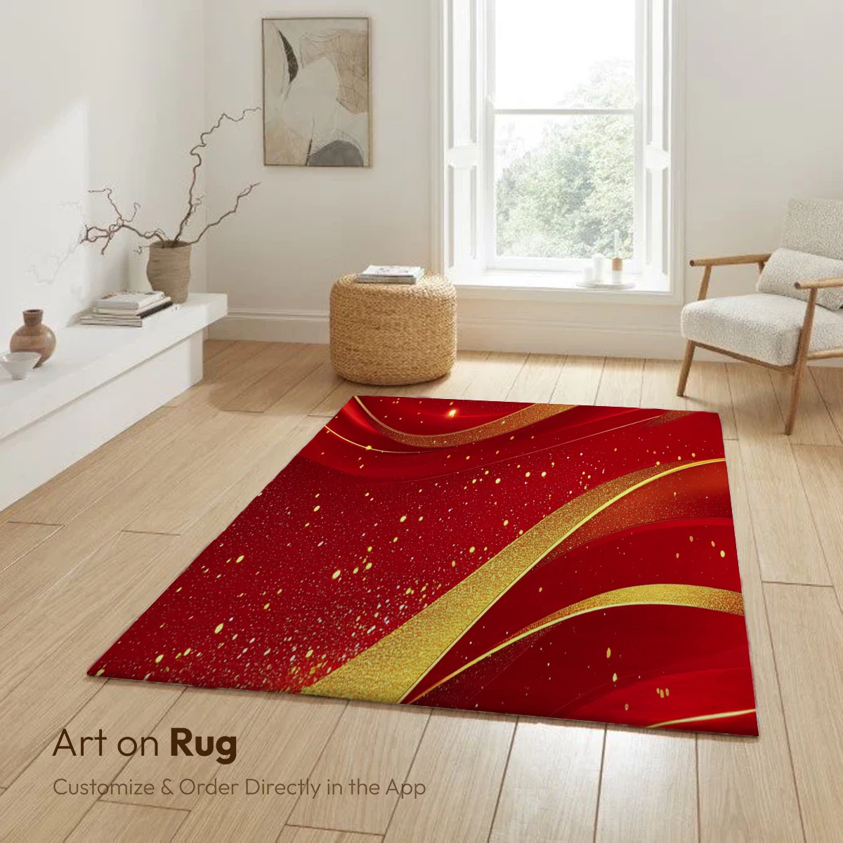 Golden Waves on Crimson Canvas - Image 6
