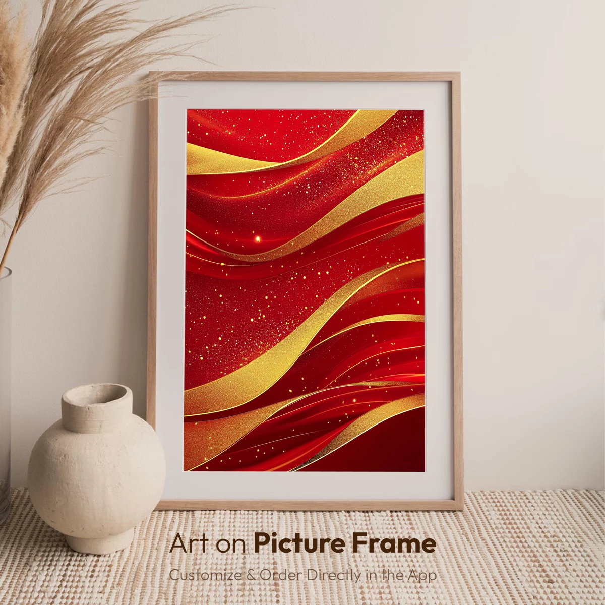 Golden Waves on Crimson Canvas - Image 7