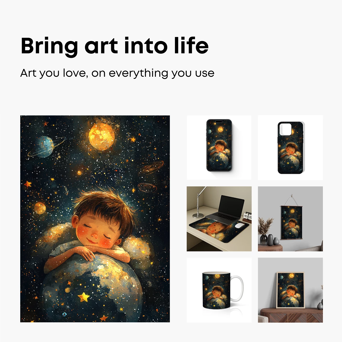 Dreaming Among Stars: Child Embracing Cosmic Sphere - Image 2