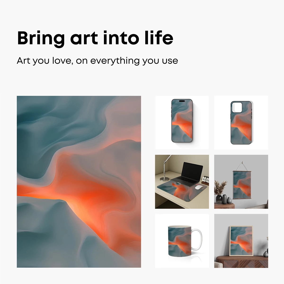 Fluid Dawn: Abstract Waves of Teal and Coral - Image 2