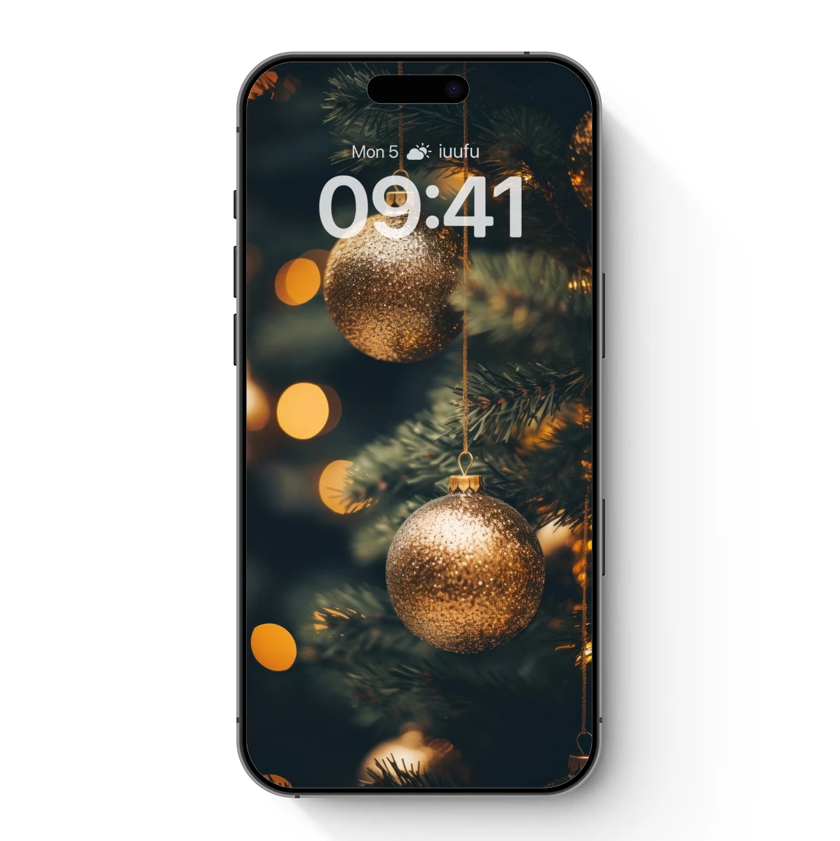 Golden Ornaments Glitter on Pine Branches